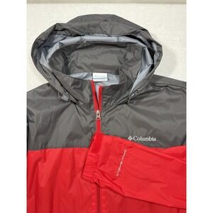 Columbia Jacket Men XL Red Glennaker Rain Packable Hood Zip Omni Shield Flaw